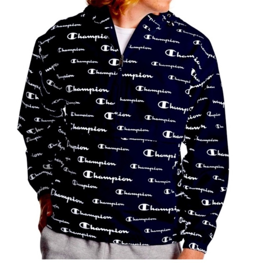 Champion Navy Half-zip Windbreaker All-over Logo size M